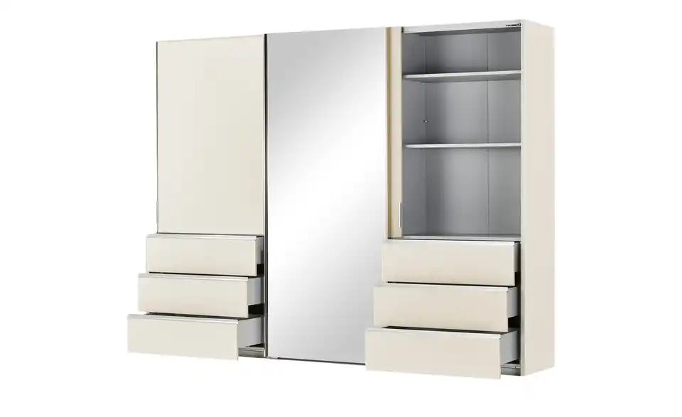 Schwebetürenschrank, 3-türig Mitta, geöffnet