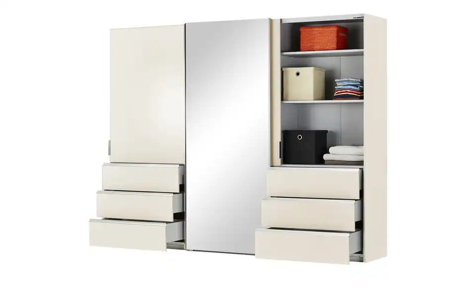 Schwebetürenschrank, 3-türig Mitta, geöffnet