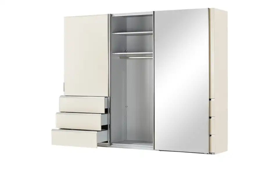 Schwebetürenschrank, 3-türig Mitta, geöffnet