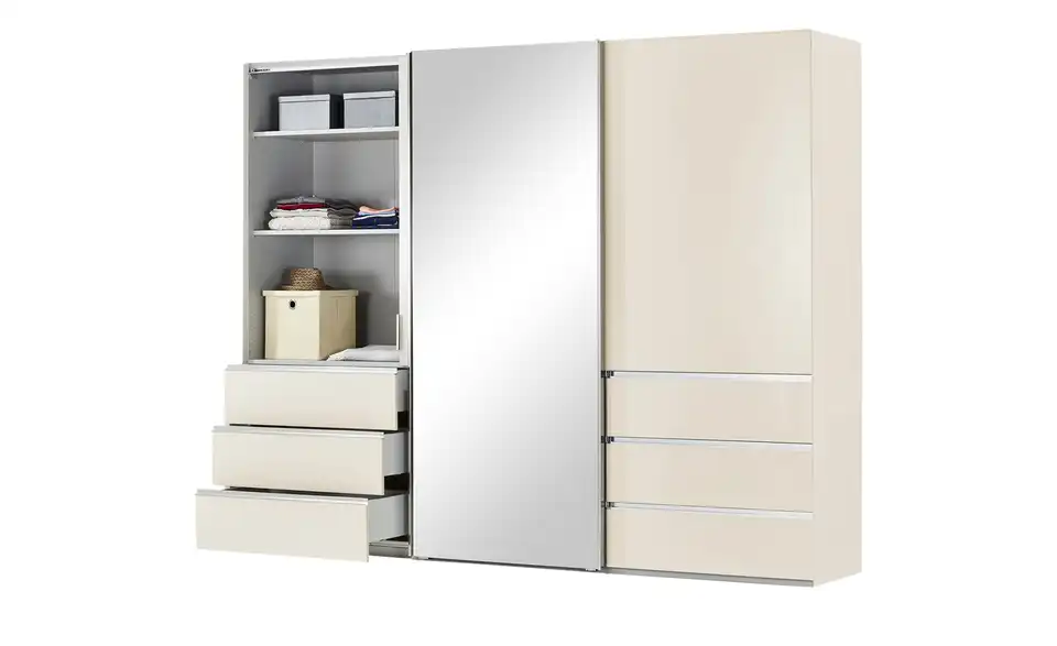 Schwebetürenschrank, 3-türig Mitta, geöffnet