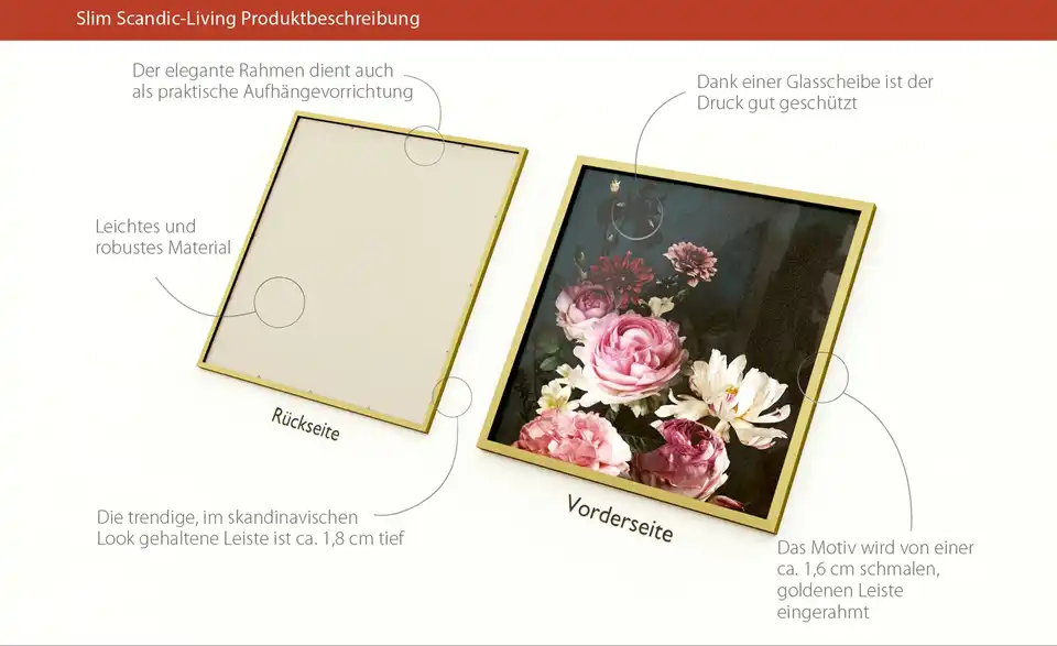 Gerahmtes Bild Slim-Scandic Baroque Flowers IV, in Wohnsituation