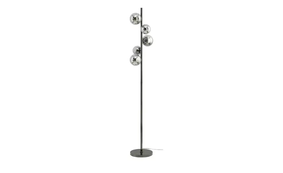 Meisterleuchten Stehleuchte, 5-flammig, schwarzchrom,Rauchglas Hins Black, Frontansicht