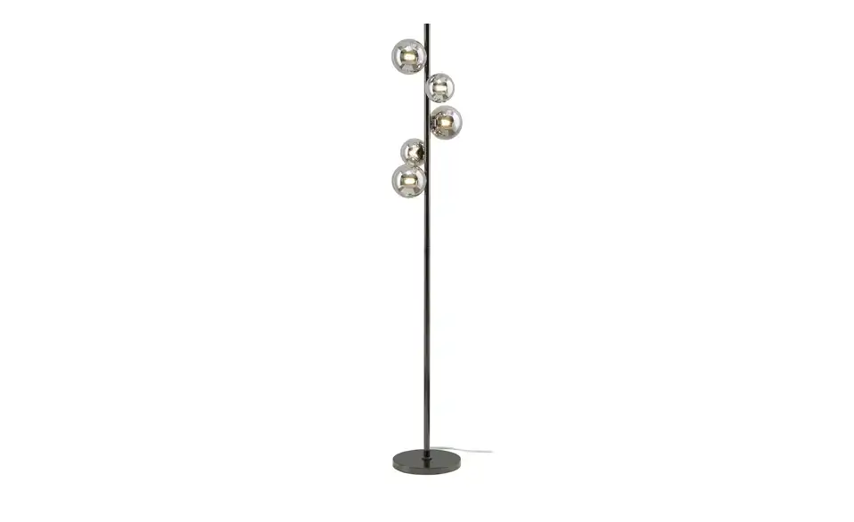 Meisterleuchten Stehleuchte, 5-flammig, schwarzchrom,Rauchglas Hins Black, Frontansicht