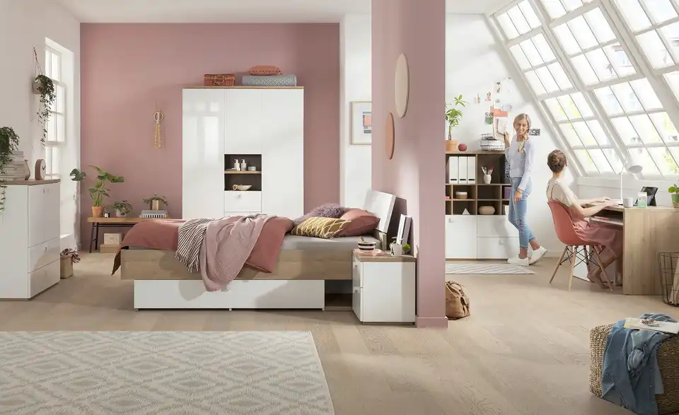 Bente in Eiche & Weiß ▻ Bett 90x200 cm