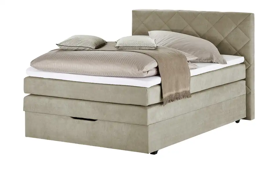 Boxspringbett Princess mit Bettkasten und Topper, Beige, Perspektive