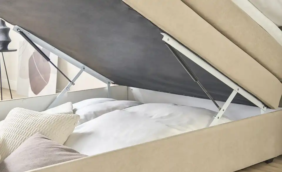 Boxspringbett Princess mit Bettkasten und Topper, Beige, Detailansicht