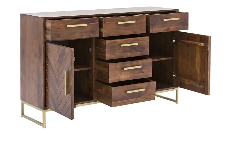Sideboard Calatria aus Massivholz, geöffnet