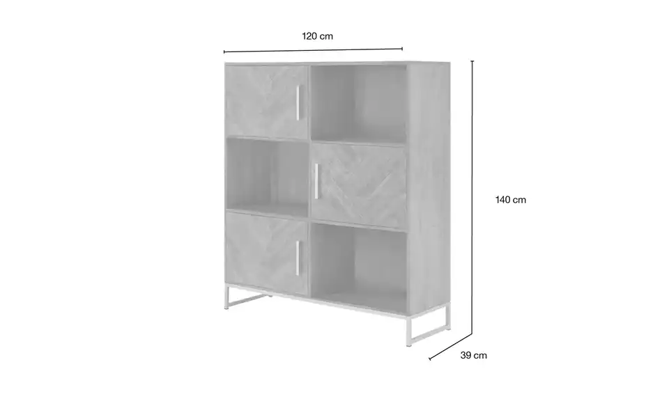 Highboard Calatria aus Massivholz, Bemaßung