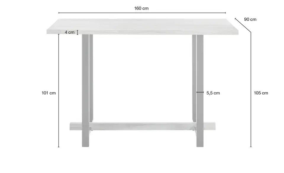 Woodford Tresentisch massiv Verona, Bemaßung