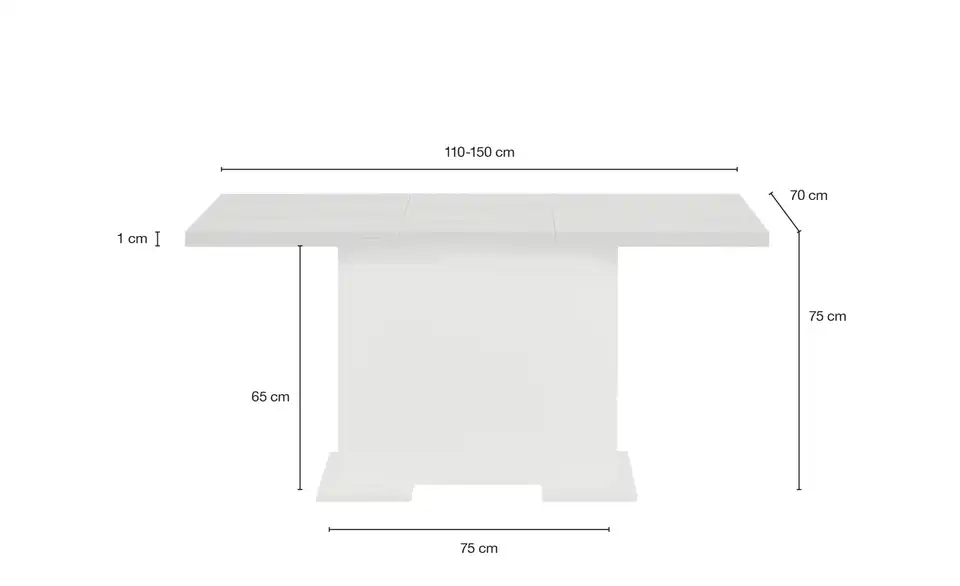 Esstisch ausziehbar Alex, Bemaßung