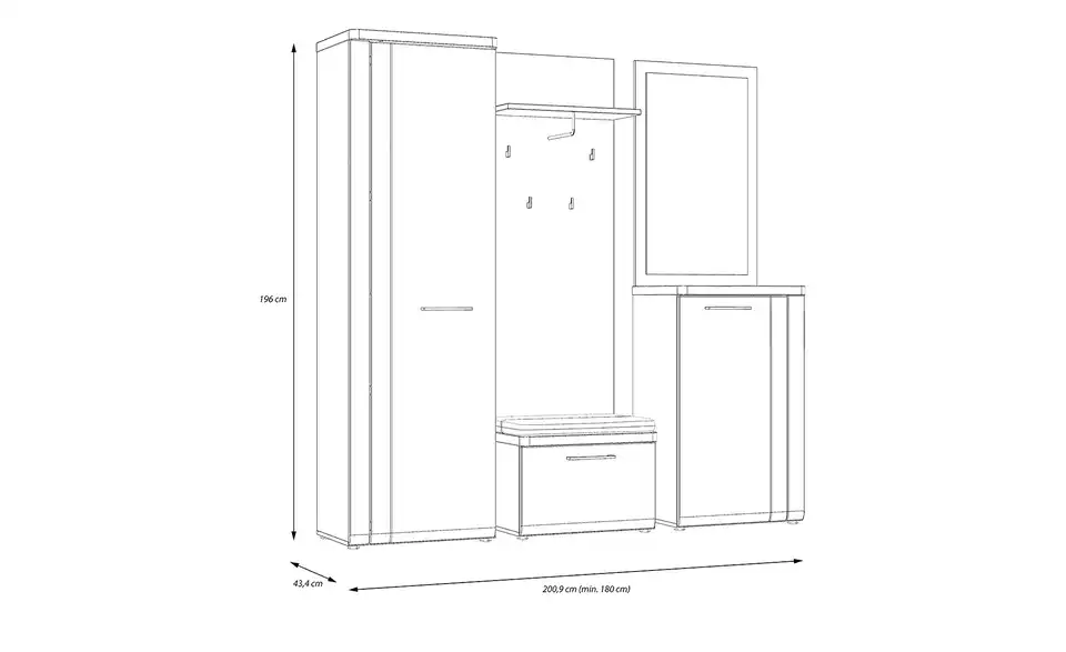 Garderobenpaneel Rovato, Bemaßung