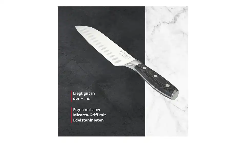 Meisterkoch Santokumesser 17,5 cm PRIMUS, Bild mit Text
