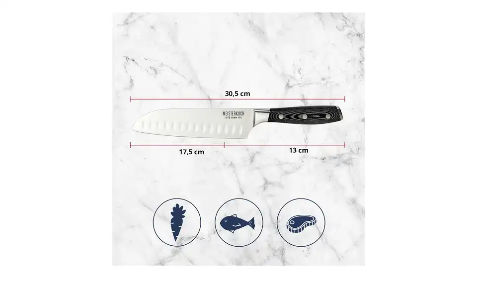 Meisterkoch Santokumesser 17,5 cm PRIMUS, Bild mit Text