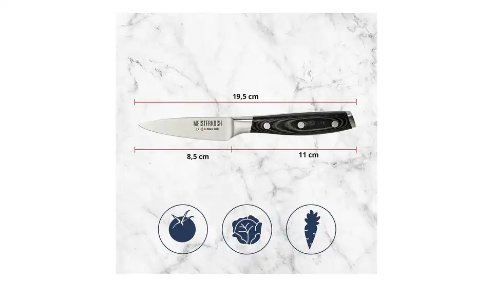 Meisterkoch Gemüsemesser 8,5 cm PRIMUS, Bild mit Text
