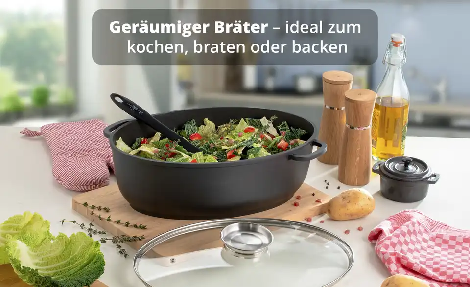 KHG Aromabräter aus Aluguss, Bild mit Text