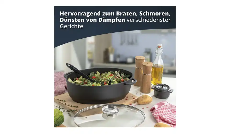 KHG Aromabräter aus Aluguss, Bild mit Text