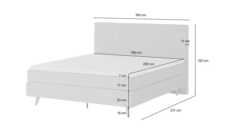 Boxspringbett Weave, Bemaßung