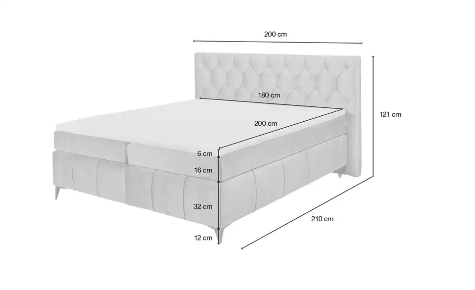 meinBett Boxspringbett Pembroke, Bemaßung