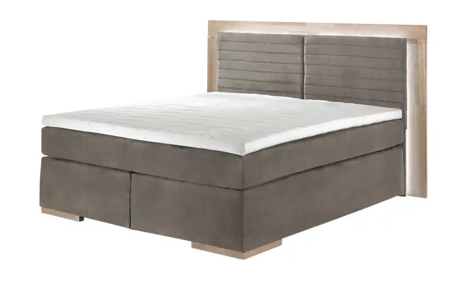 Massivholz-Boxspringbett mit LED-Beleuchtung MARLOW - Taupe