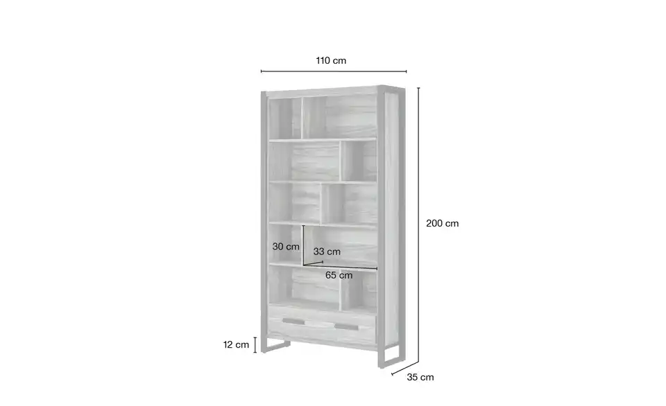 Gray & Jones Bücherregal Tierra Fuego One, Bemaßung