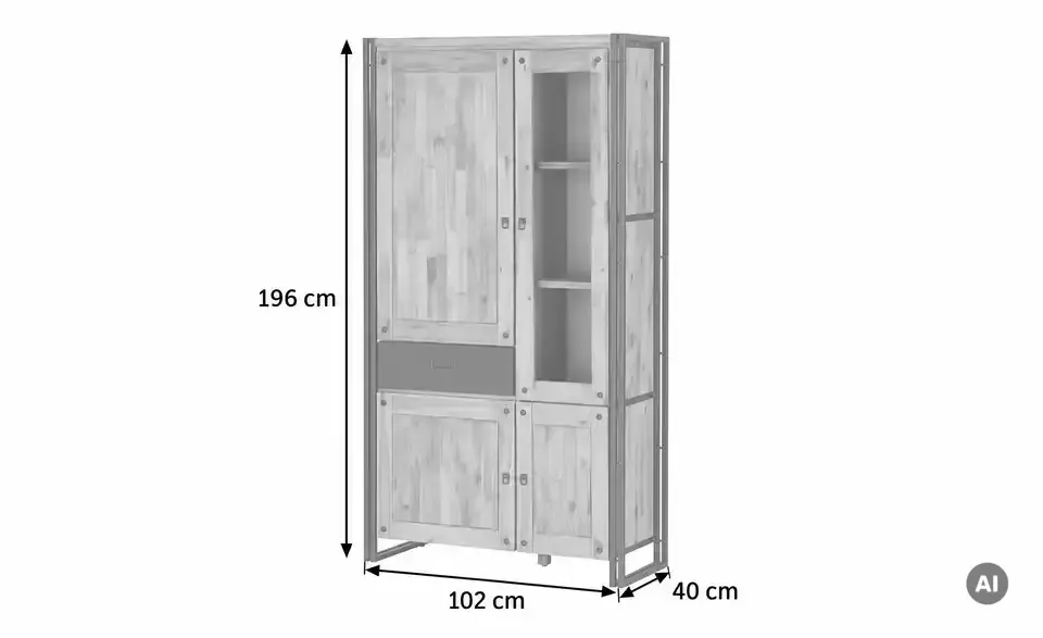 Vitrine Detroit Soft-Close-System, Bemaßung