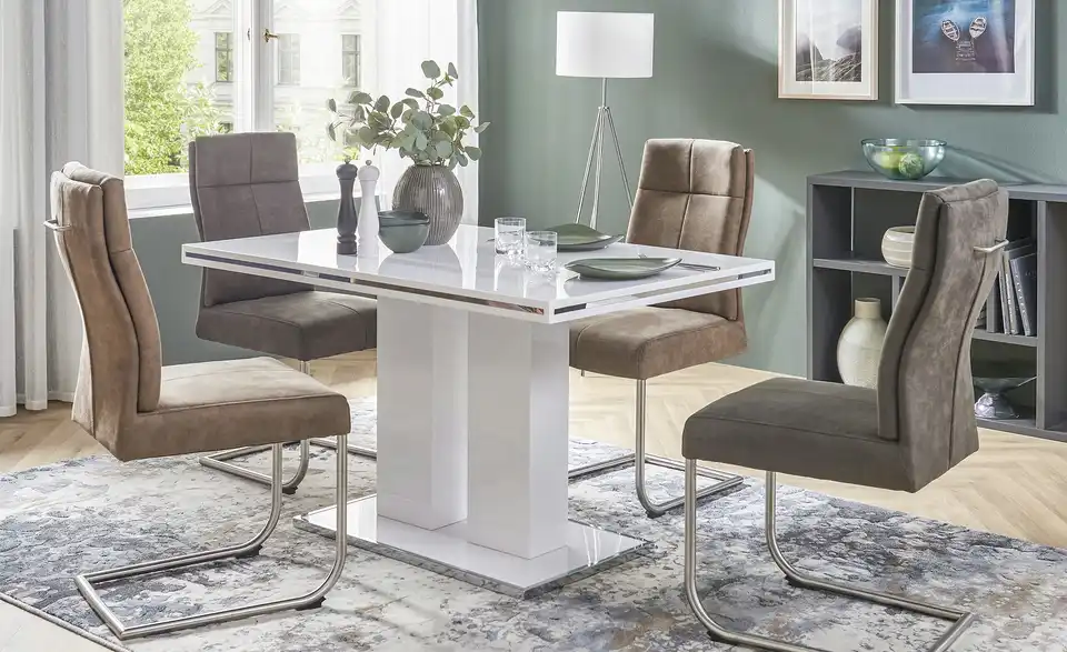 uno Säulentisch Basti in Weißem Hochglanzlack, in Wohnsituation