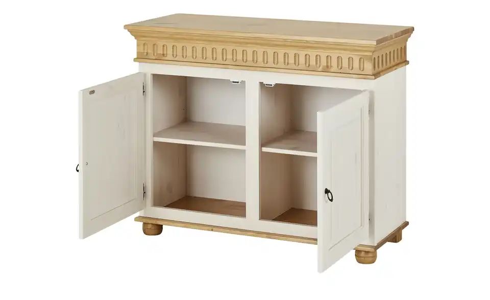 Kommode Bornholm | Kiefer Weiß / Kiefer antikfarben, 2 Türen