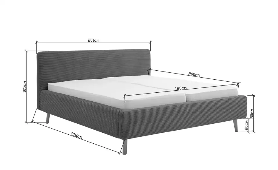 Polsterbett Mattis mit Bettkasten, Bemaßung