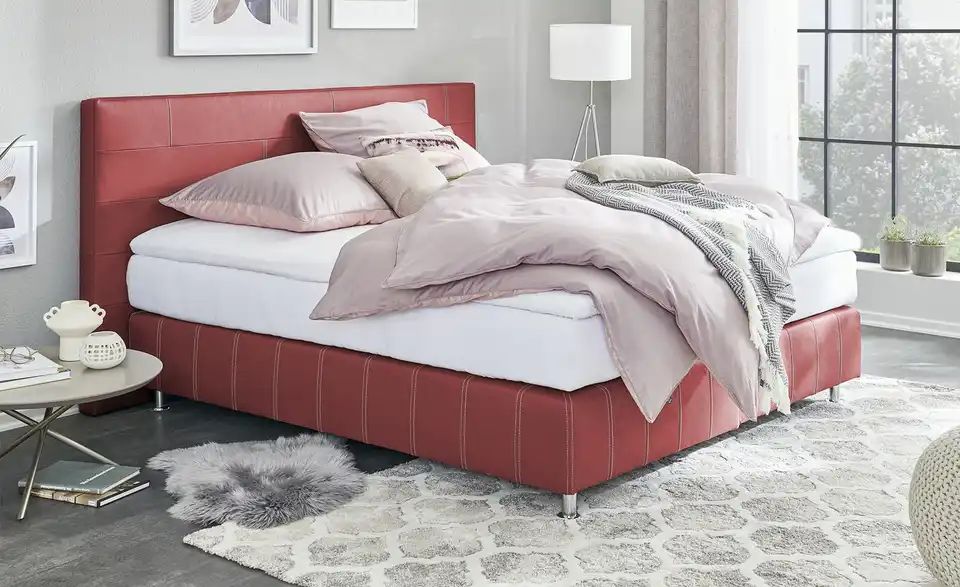 Boxspringbett - mit Echtleder - RIGA Rot 180x200 cm - Einrichtungsbeispiel