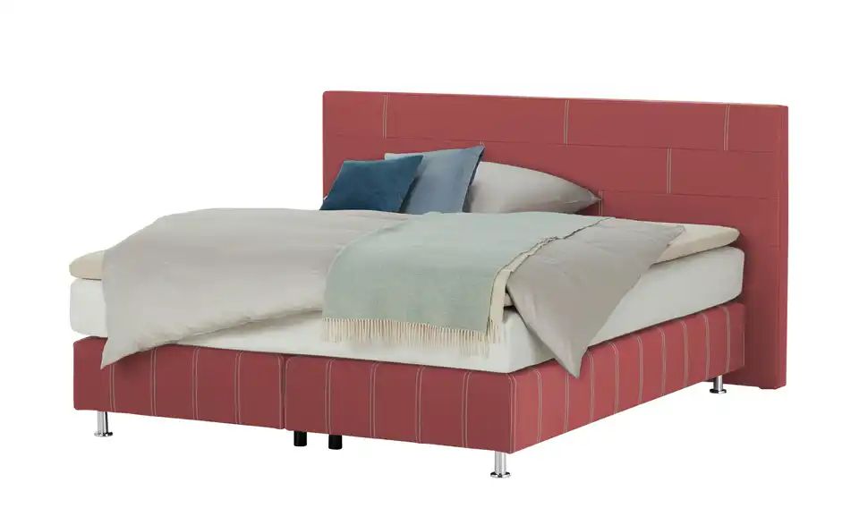 Boxspringbett - mit Echtleder - RIGA Rot 200x200 cm