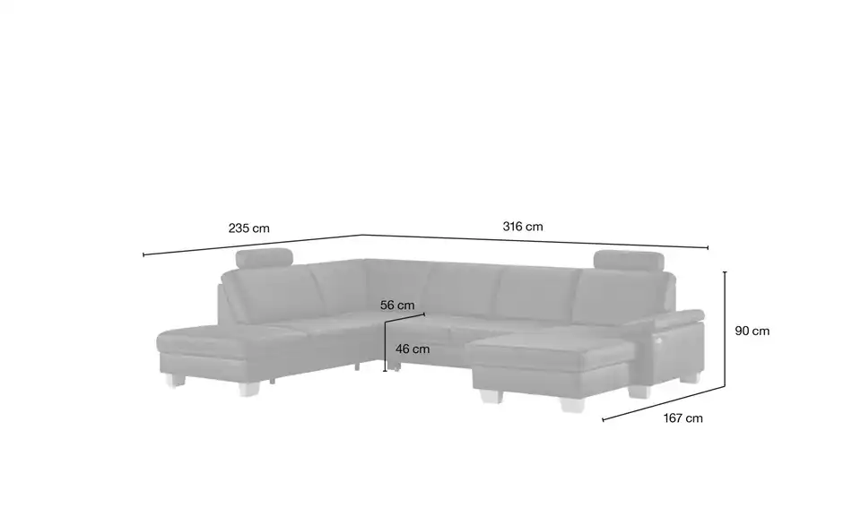 meinSofa Wohnlandschaft Samu Kunstleder, Bemaßung