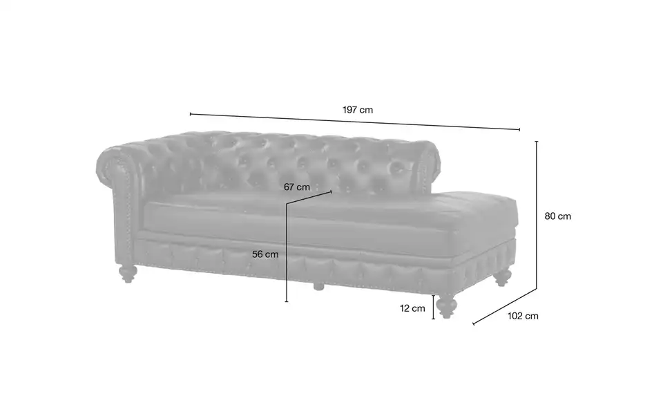 uno Recamiere Chesterfield, Bemaßung