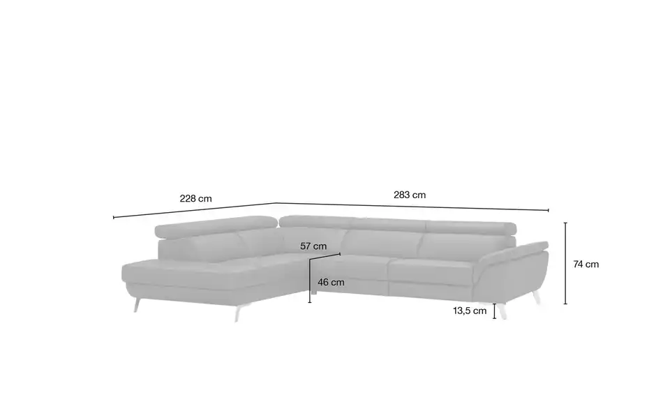 uno Ecksofa Leder Dallas, Bemaßung
