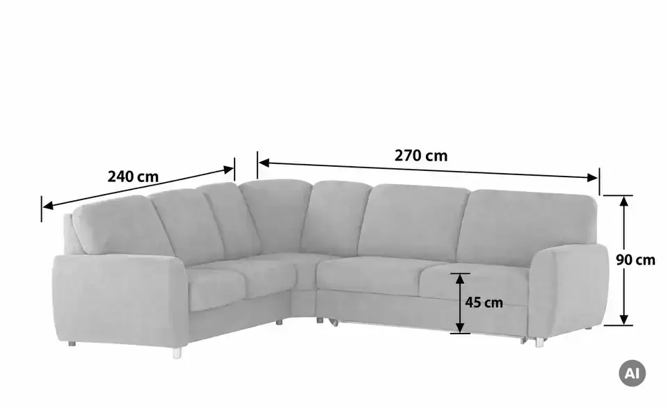 smart Ecksofa Valencia, Bemaßung