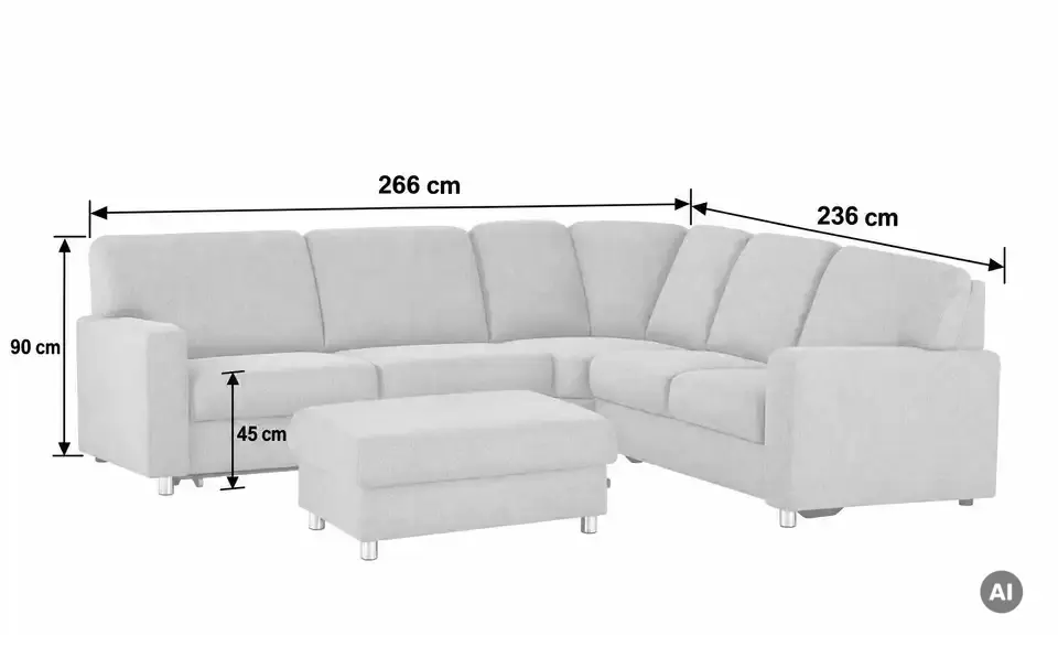 smart Ecksofa Valencia, Bemaßung