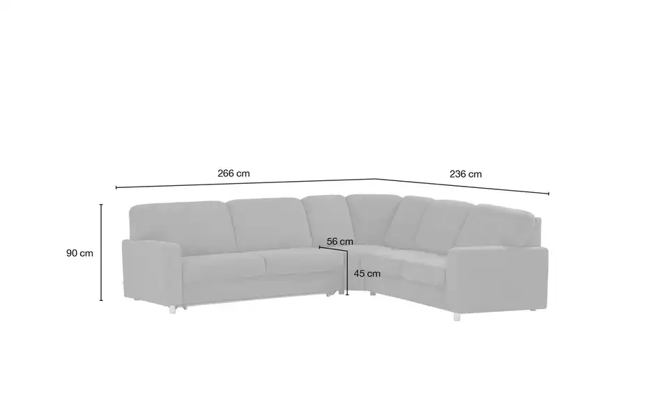 smart Ecksofa Valencia, Bemaßung
