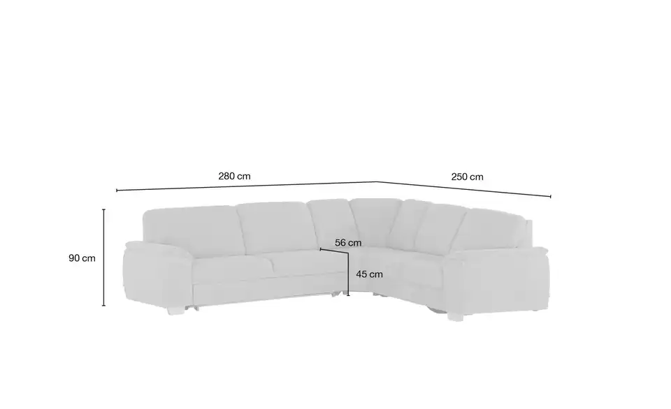 smart Ecksofa Valencia, Bemaßung