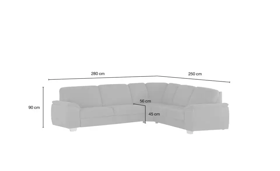 smart Ecksofa Valencia, Bemaßung
