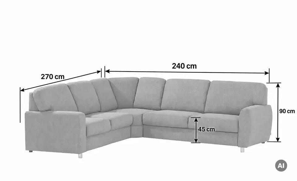 smart Ecksofa Valencia, Bemaßung