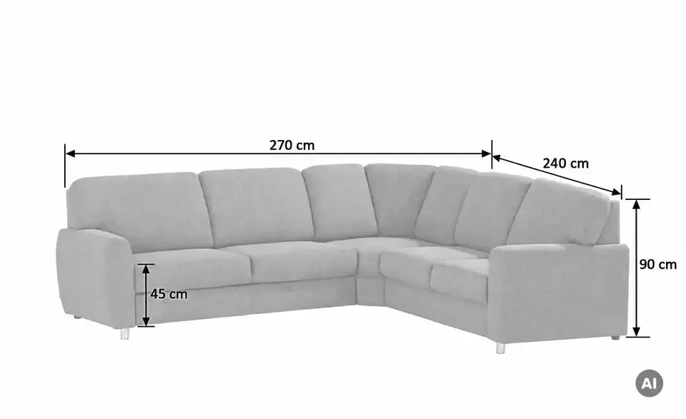 smart Ecksofa Valencia, Bemaßung