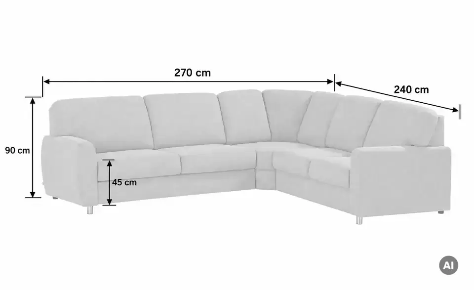 smart Ecksofa Valencia, Bemaßung