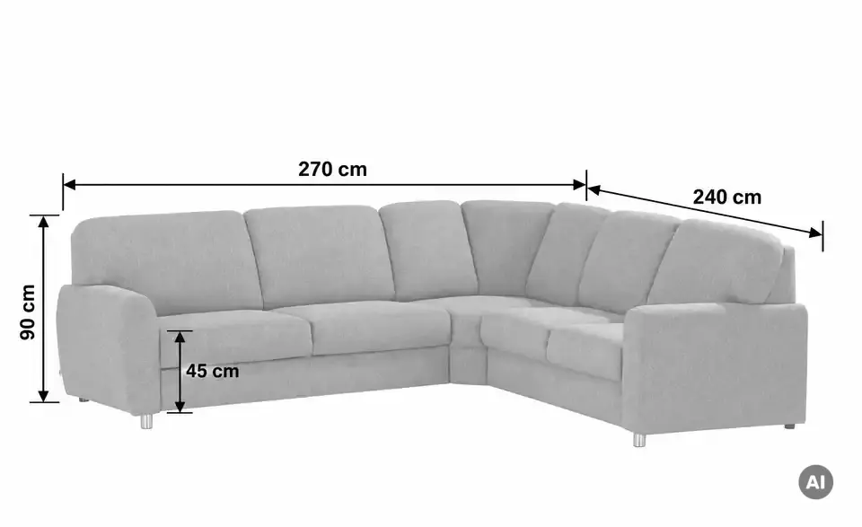 smart Ecksofa Valencia, Bemaßung