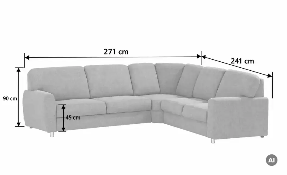 smart Ecksofa Valencia, Bemaßung