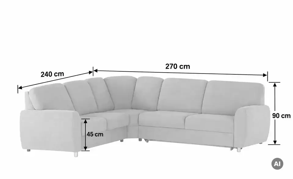 smart Ecksofa Valencia, Bemaßung