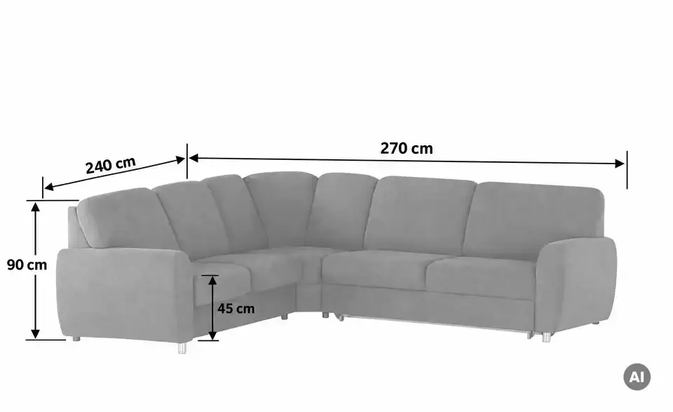 smart Ecksofa Valencia, Bemaßung