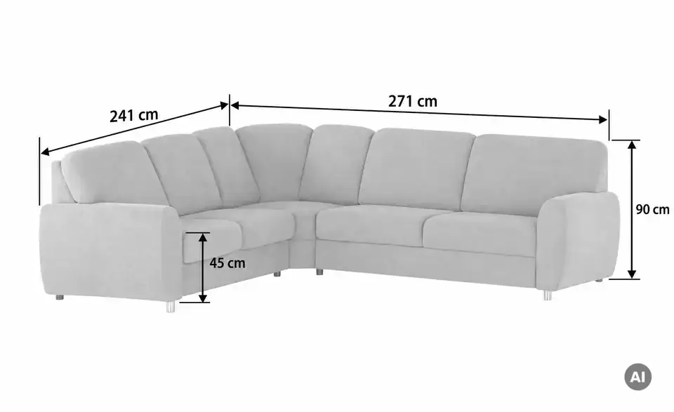 smart Ecksofa Valencia, Bemaßung