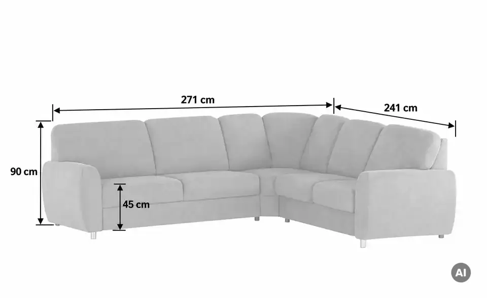 smart Ecksofa Valencia, Bemaßung
