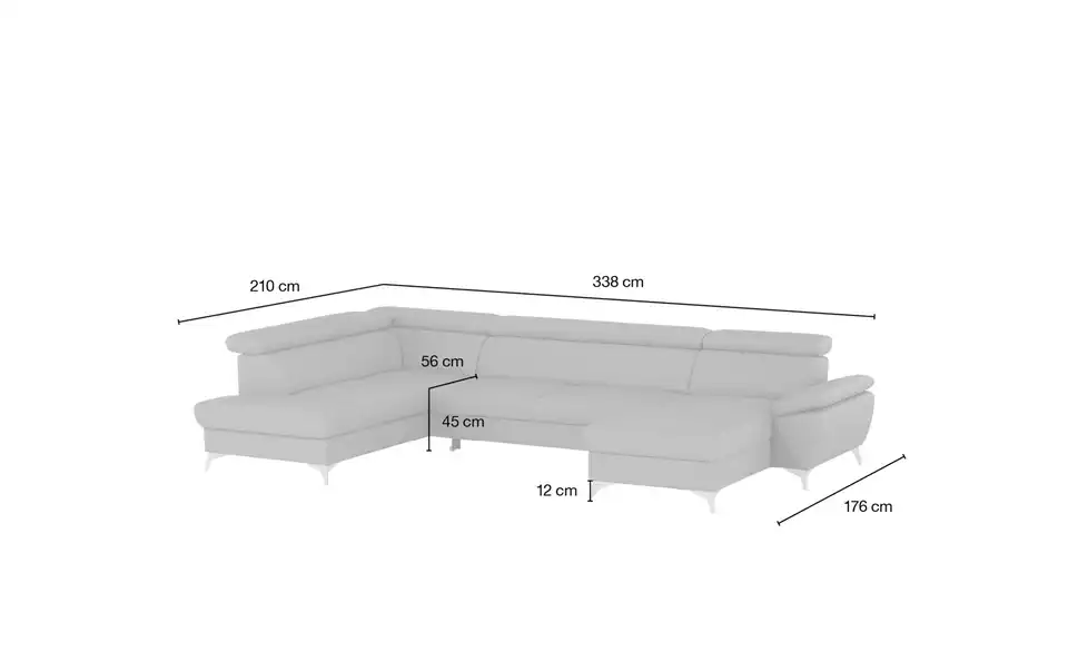 uno Wohnlandschaft Apollo mit verstellbarem Kopfteil, Bemaßung