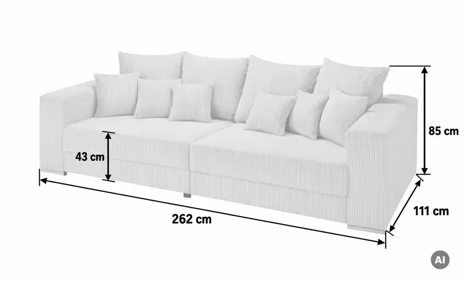 uno Bigsofa Ricardo aus Cordstoff, Bemaßung