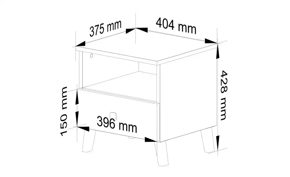 Nachttisch Lina 40 cm breit, Bemaßung